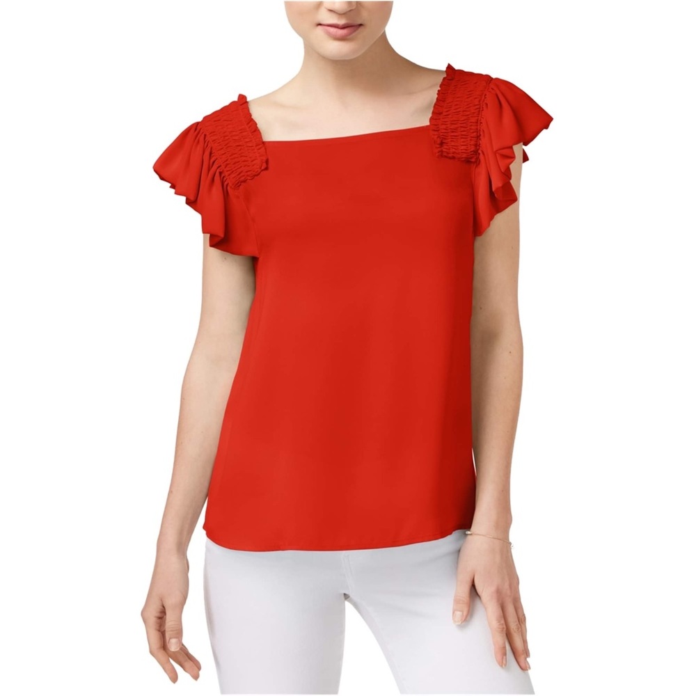 Maison Jules Smocked Flutter Sleeve Top
